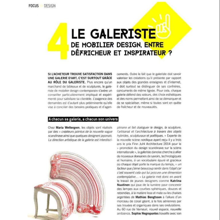 L'OFFICIEL DES GALERIES & MUSÉES - Le galeriste de mobilier design, entre défricheur et inspirateur ?